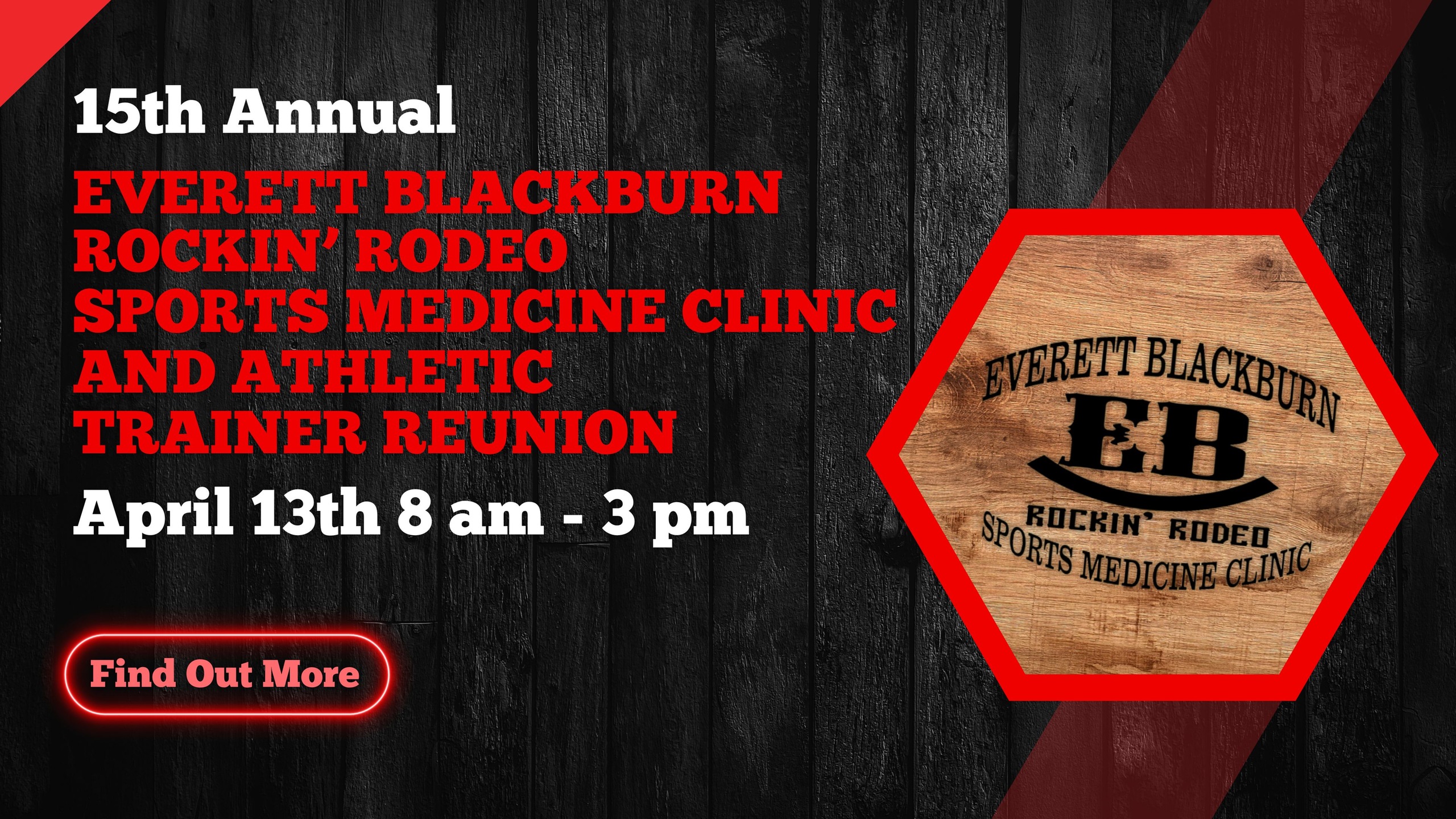 Red text on black background announcing the 15th annual Rockin Rodeo on Apr 13th.