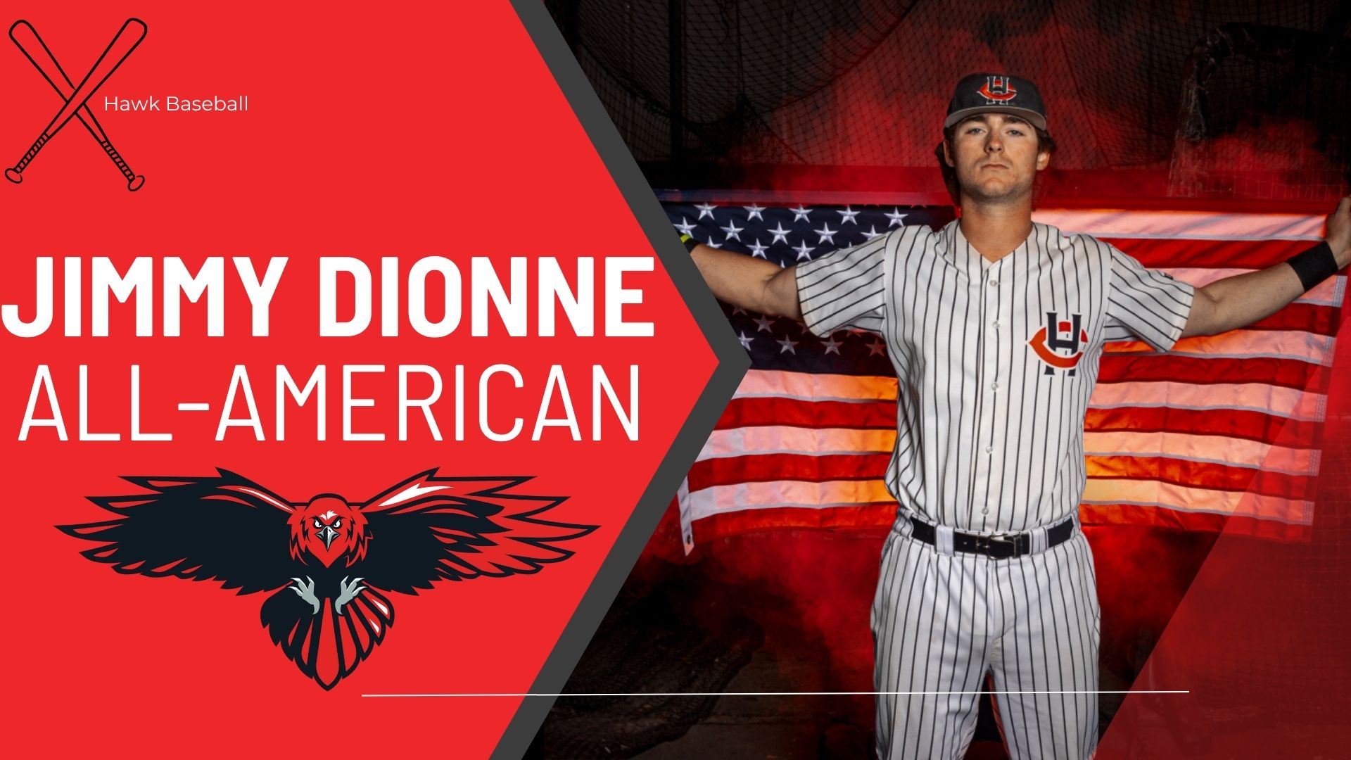 Graphic of a Hawk Baseball player posing. 