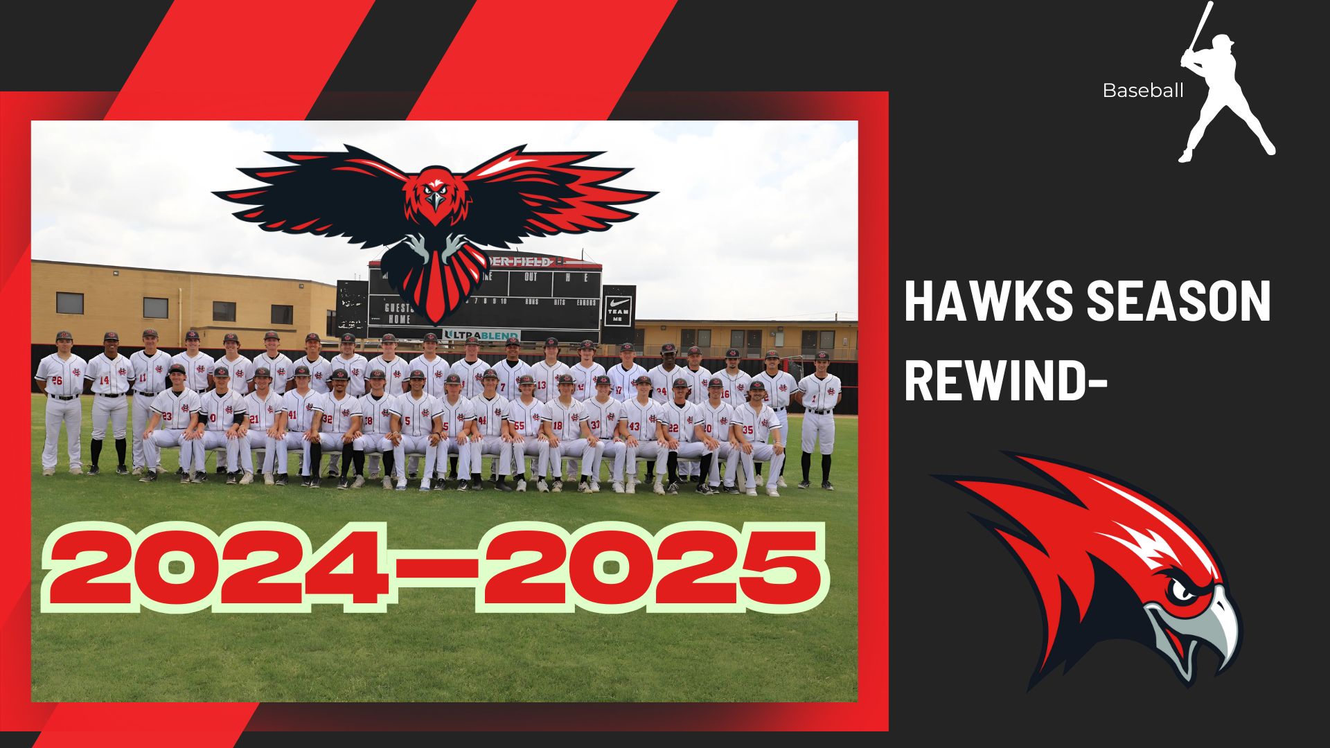 Graphic of the men's baseball team. 